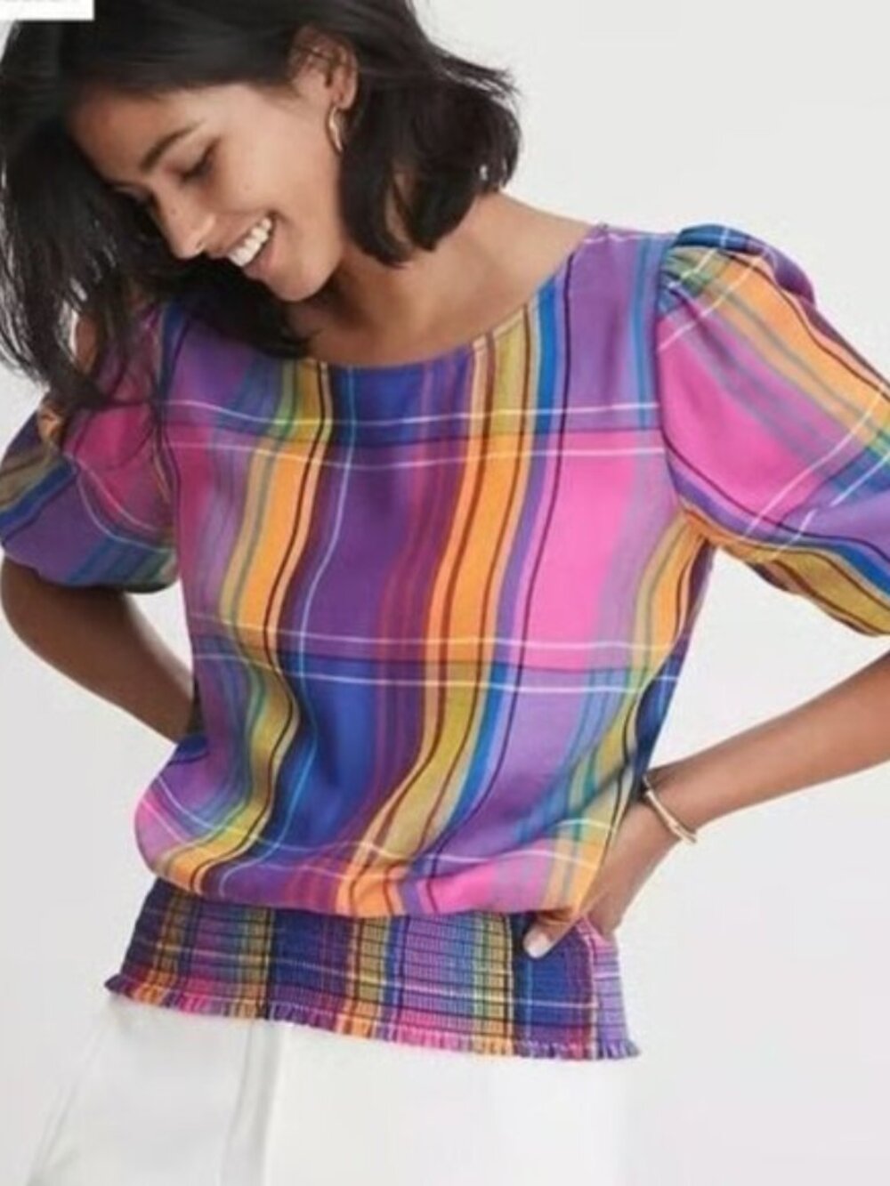 Ann Taylor Madras Plaid Blouse